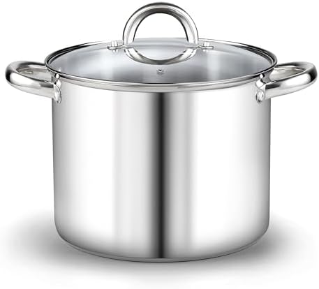 Cook N Home Basics 12 Quart Stainless Steel Stock Pot with Lid, Cooking Pot for Pasta, Stockpot with Sturdy Handle, Soup Pot with Even Heating, Oven & Dishwasher Safe, Cookware for Canning, Boiling