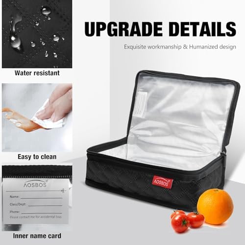 Aosbos Small Insulated Lunch Bag,Compact Black Lunch Box For Work