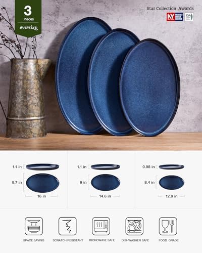 famiware Large Serving Platters Set of 3 Sizes - Oval, Nebulas Blue