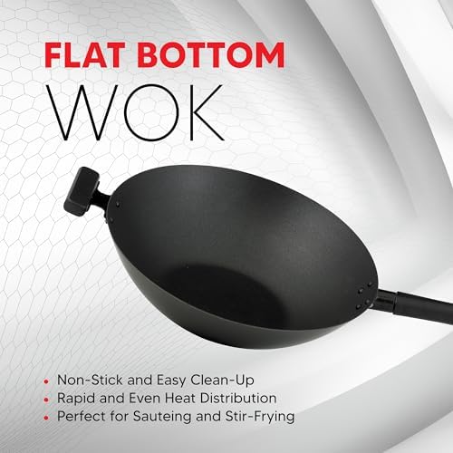 Helen's Asian Kitchen Premium Excalibur Non-Stick Wok, 14-Inch Flat Bottom