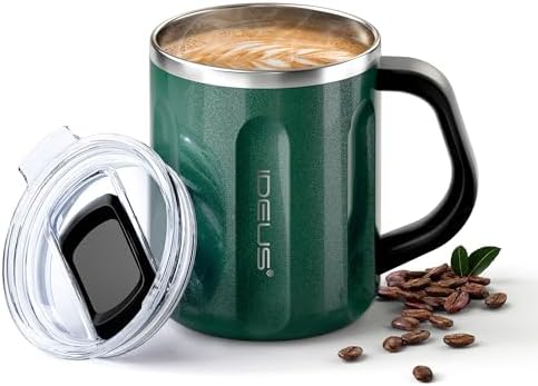 Ideus 16 oz Insulated Coffee Mug with Lid and Handle (Deep Green)