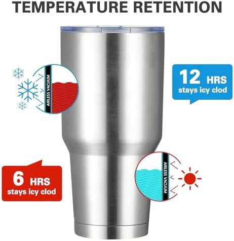 MEWAY 30oz Insulated Tumbler With Lids and Straws,Stainless Steel Double Vacuum Coffee Tumbler Cup, Brush, Durable Powder Coated Coffee Cup for Cold & Hot Drinks, Office, Travel(Silver,8 PACK)