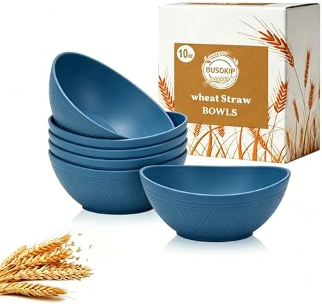 Snack Bowls Set of 6, Unbreakable Wheat Straw Bowls 10oz - Blue