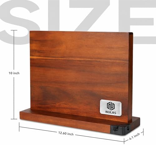 Magnetic Knife Block with Built-in Sharpener, Double-Sided Countertop Magnetic Knife Holder, Holds Up to 12 Knives & Metal Kitchen Tools, Brown