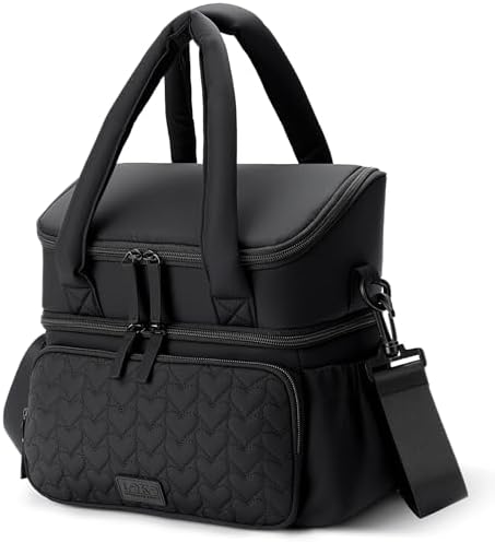 Double Deck Lunch Bag for Women, Black-L