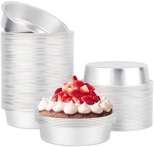 Beasea Aluminum Ramekins, 100 Pack 4" 7.3oz 215ml Mini Disposable Baking Foil Cups No Lids Ramekin Cup Cupcake Aluminum Baking Cups for Party - Silver