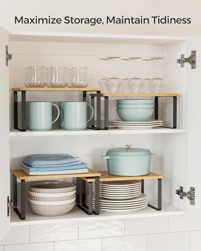 SONGMICS Cabinet Organizer Shelf, Set of 2 Spice Rack, Kitchen Storage