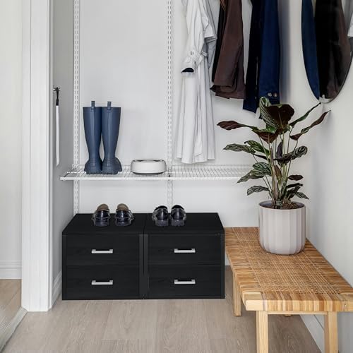 BOLUO Stackable Storage Drawers Closet Organizers and Storage Fabric Black 2 Drawer Dresser for Bedroom 2 Packs Modern