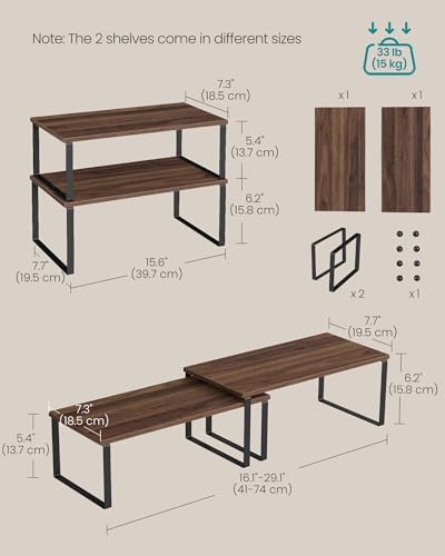 SONGMICS Cabinet Organizer Shelf, Set of 2 Spice Rack, Kitchen Storage