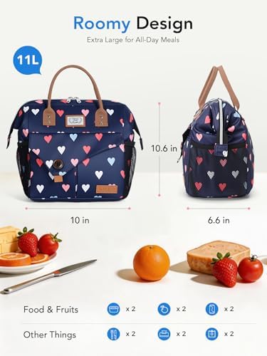 Lekesky Insulated Lunch Bag Portable Lunch Bag for Work-11L, Hearts Print