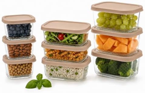 Glass Food Storage Containers with Lids - 18 Piece - 10.5 oz, 17.6 oz & 25.4 oz Sets Glass with BPA-Free Leak Resistant Stackable Lids - Microwave, Oven & Dishwasher Safe - Ideal for - Cashew Cream