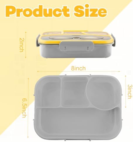 Bento Box for Adults,4 Compartments Lunch Box, Lunch Containers,Grey
