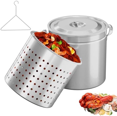 Bonnlo 50QT Turkey Fryer Pot with Steamer Basket, Lid & Lifting Hook, Stainless Steel Seafood Boil-Pot for Lobster, Crab & Shrimp, Heavy-Duty Deep Stockpot for Outdoor Boiling, Cooking & Frying