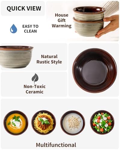 HASENSE Ceramic Cereal Bowls Set of 6, 20 oz Reactive Glaze Grey Soup Bowls