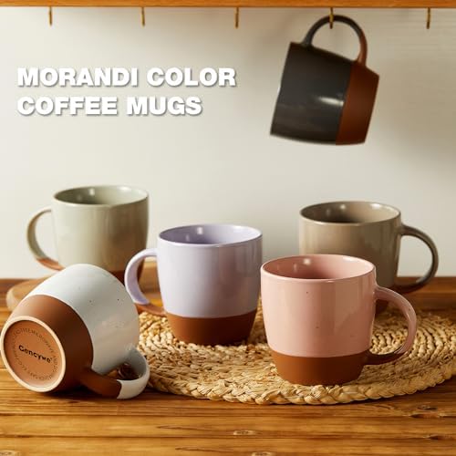 Morandi Color Ceramic Coffee Mugs Set of 6 (Large),18 oz Coffee Cups with Handle, Latte Mug, Big Mug for Women, Men, Great for Tea Hot Chocolate, Microwave Safe, Modern, Unique Style for Any Kitchen