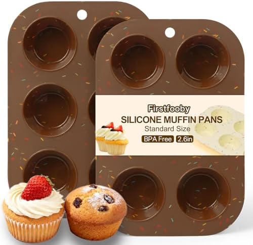 2 Pack Silicone Muffin Pan for Baking, Regular Size Nonstick Cupcake Pan, 6-Cup Silicone Muffin Tin BPA Free Dishwasher Safe, Great for Muffin Cupcake Brownie Egg Tart