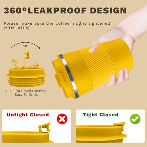Vacuum Insulated Stainless Steel Travel Coffee Mug,Leak Proof Cup with Lid