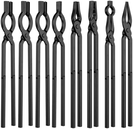 Blacksmith Tongs Set, 17 Inch Carbon Steel Forging Tongs, 8-Piece Professional Blacksmithing Tools for Beginners and Expert Craftsmen