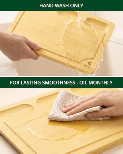 ROYAL CRAFT WOOD Bamboo Cutting Board with Juice Groove - Kitchen Chopping Board for Meat Cheese and Vegetables, Heavy Duty Serving Tray