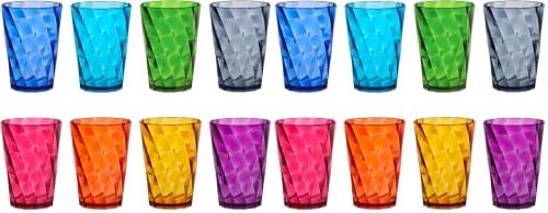 US Acrylic Optix Mini Plastic Reusable Drinking Glasses (Set of 8) 8oz Juice Cups in Jewel Tone Colors | BPA-Free Tumblers, Made in USA | Top-Rack Dishwasher Safe (Pack of 2)