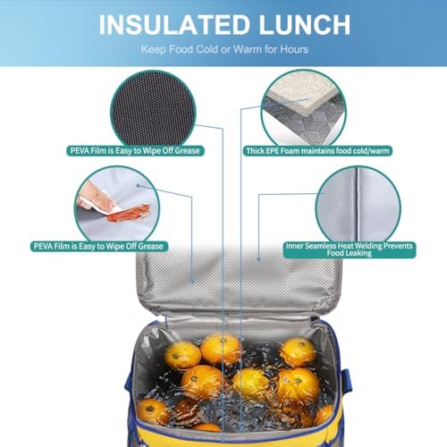 iknoe Insulated Lunch Bag, Foldable 8.5L Cooler Bag for Men & Women, Lunch Box