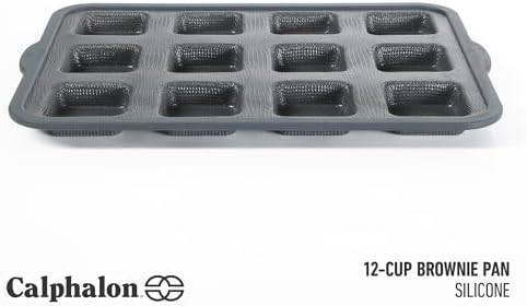 Calphalon Omni 12-Cup Brownie Pan with GlassFlex Technology, Flexible Silicone & Micro-Woven Glass Core for Ultra Airflow & Even Browning, Grey