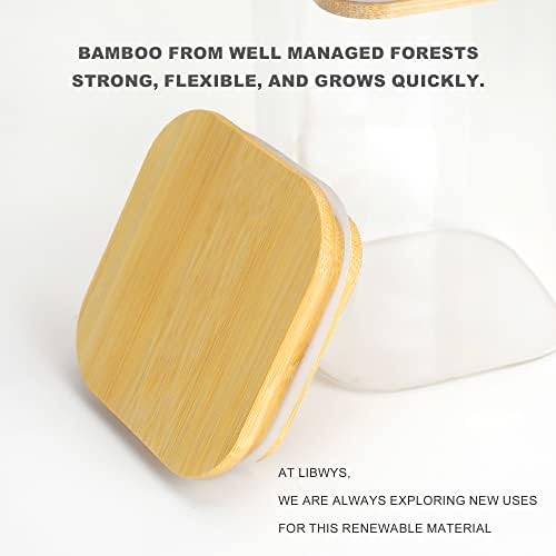 LIBWYS 16-Pack Square Glass Storage Jars with Bamboo Lids (0.6Qt/1.06Qt)