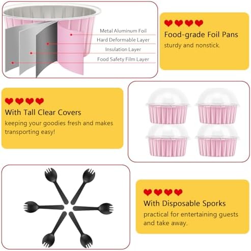 LNYZQUS 5oz Cupcake Pans with Dome Lids 100 Pack, Foil Dot Cake Cups