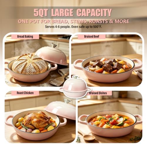 Cast Iron Bread Dutch Oven 6QT Cream Enameled with Lid