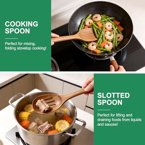 Wooden Spoon for Cooking Utensil Non Toxic Serving Mixing Slotted Spoon Set