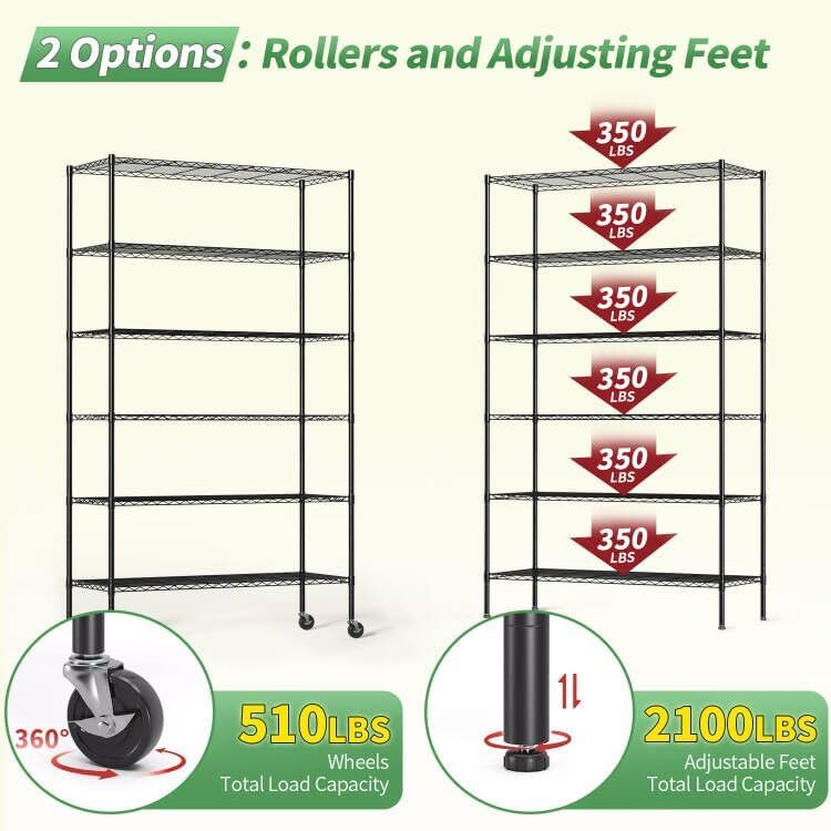BestOffice | 6-Tier Wire Shelf | 18" x 45" x 82" | Black