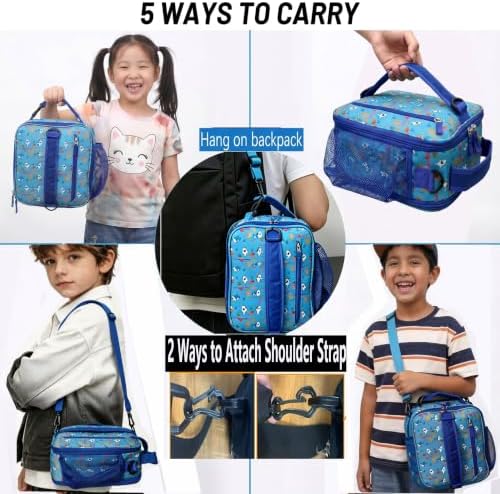 Expandable Lunch Box Kids,Cute Cartoon Insulated Lunch bag for Kids Boys Girls Portable Double-Capacity Lunchbox Special Design for school Picnic Outdoor