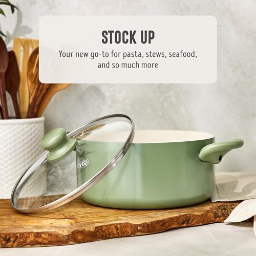 GreenLife 5QT Ceramic Nonstick Stockpot with Lid, Sage Green