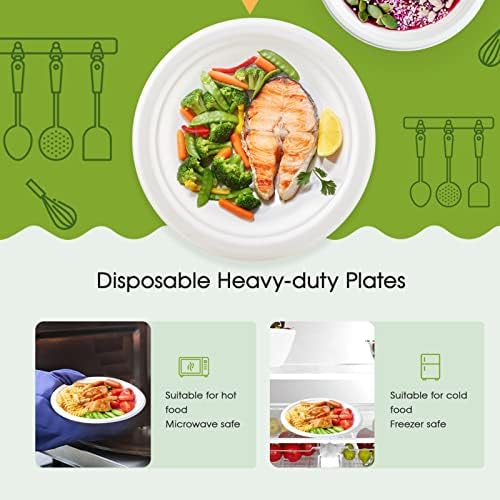 ECOLipak 9 in 150 Pack White Compostable Disposable Paper Plates for Party