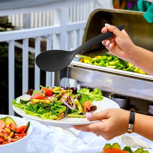 Reusable Plastic Serving Utensils Set of 24, Wheat straw Large Serving set 10" Serving Spoons/10" Slotted Spoons/9.4" Tongs, for Party Chafing Dish Buffet Catering (Black, Not for Cooking)