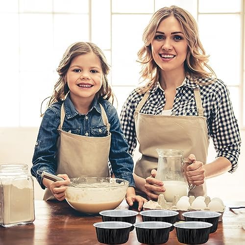 100Pcs Aluminum Cups with Lids,5oz Disposable Ramekin Baking Cups Muffin Liners Mini Pie Pans Foil Cupcake Containers for Christmas Party Wedding Party,Black