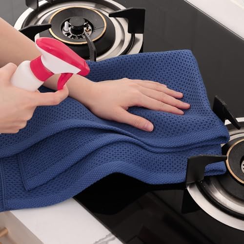 Homaxy 100% Cotton Oversized Waffle Weave Kitchen Towels 8-Pack, Navy Blue