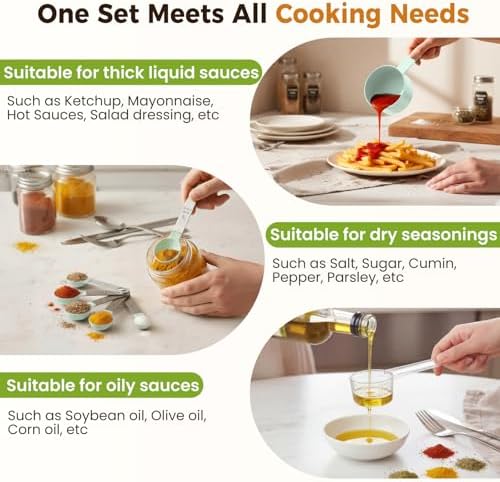 16PCS Measuring Cups and Spoons Set, Measuring Spoon Set with Metric and US Measurements, Fits for Measuring Dry and Liquid (Green)