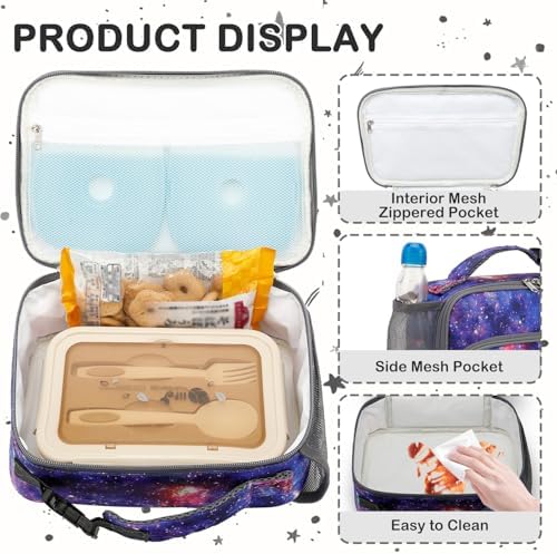 FlowFly Kids Lunch box Insulated Soft Bag Mini Cooler Back to School Thermal Meal Tote Kit for Girls, Boys, Galaxy