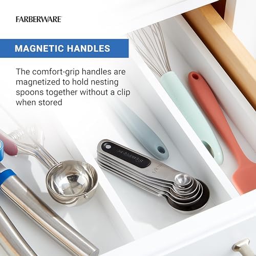 Farberware Professional Stainless SteelMeasuring Spoons Precision and Ease in Every Scoop, Features Magnetic Handles for Easy Storage, Dishwasher Safe