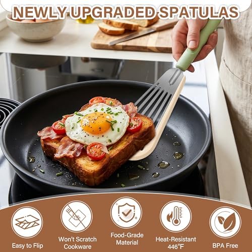 Fish Spatula 2-Pack, Stainless Steel Slotted Turner with Silicone Edge