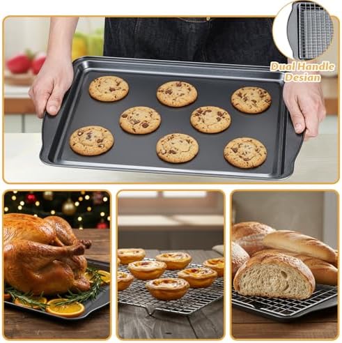 Baking Sheet with Cooling Rack - 17" x 11" x 0.5" Carbon Steel Cookie Sheet for Baking [1 Sheet + 1 Rack], Nonstick Baking Pan, Perfect for Baking, Roasting, and More
