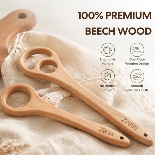 Wooden Dough Whisk Set, One-Piece Solid Beech Wood Danish Sourdough Whisks