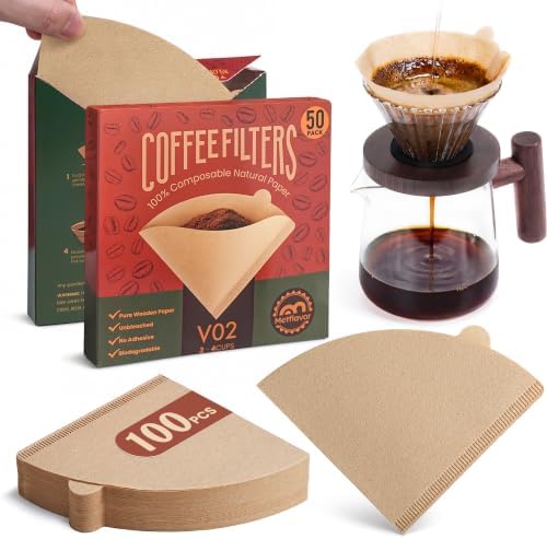 100Pcs Coffee Filters #2, Disposable Unbleached V60 Coffee Filter 2-4 Cup