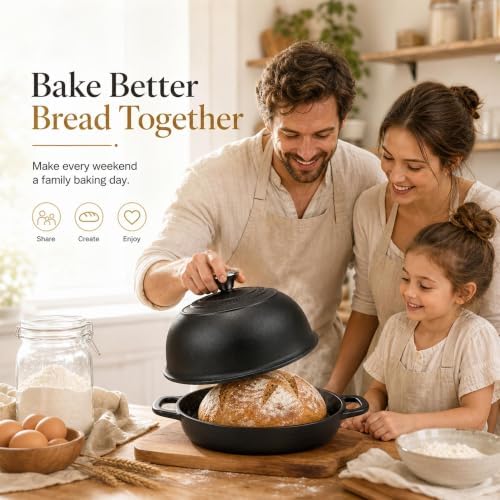 5QT Matte Black Non-Stick Dutch Oven for Bread Baking, Cast Iron Dutch Oven