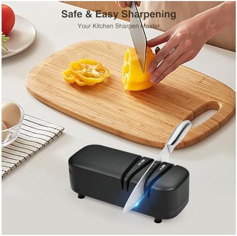 Professional Knife Sharpener Tool, Electric Knife Sharpener for Home, 2-Stages Scissors Knives Quick Sharpening & Polishing for Kitchen, Black