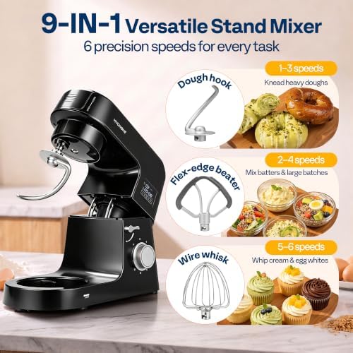 VIVOHOME 9-in-1 Stand Mixer with Fermentation & Timer, 7.5-Quart, Black