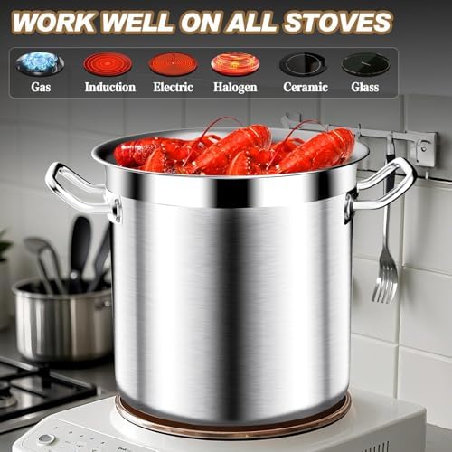 Stockpots 40QT Large Stock Pot - Stainless Steel Stockpot with Lid, Heavy Duty Tri-Ply Bottom Commercial Grade Soup Pot for Cooking Soup Stew Big Pot for Boiling Canning Pot, Deep Cookware