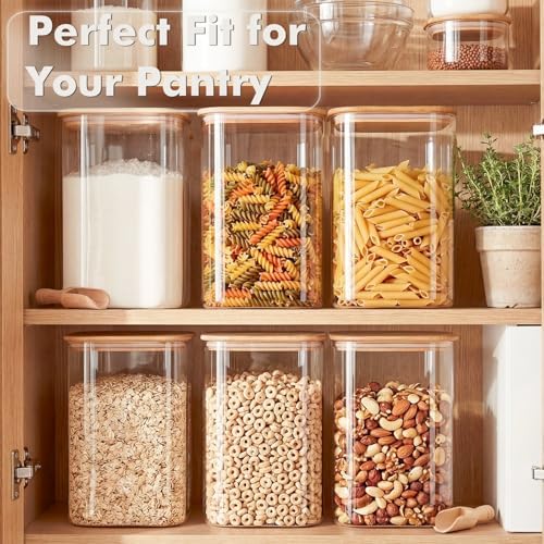 3.4Qt Large Glass Flour Cereal Storage Container with Bamboo Lid