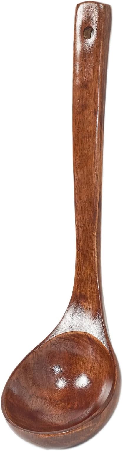Wooden Ladle with Long Handle 11.2×3.15in Soup Serving Spoon for Cooking Kitchen Smooth Finish Natural Texture Handcrafted Utensil